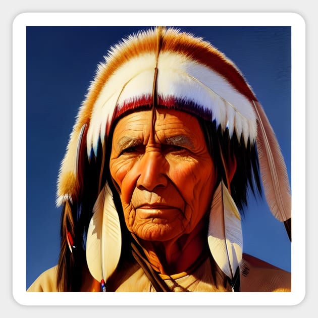 Portrait of American Plains Indian Sticker by Colin-Bentham